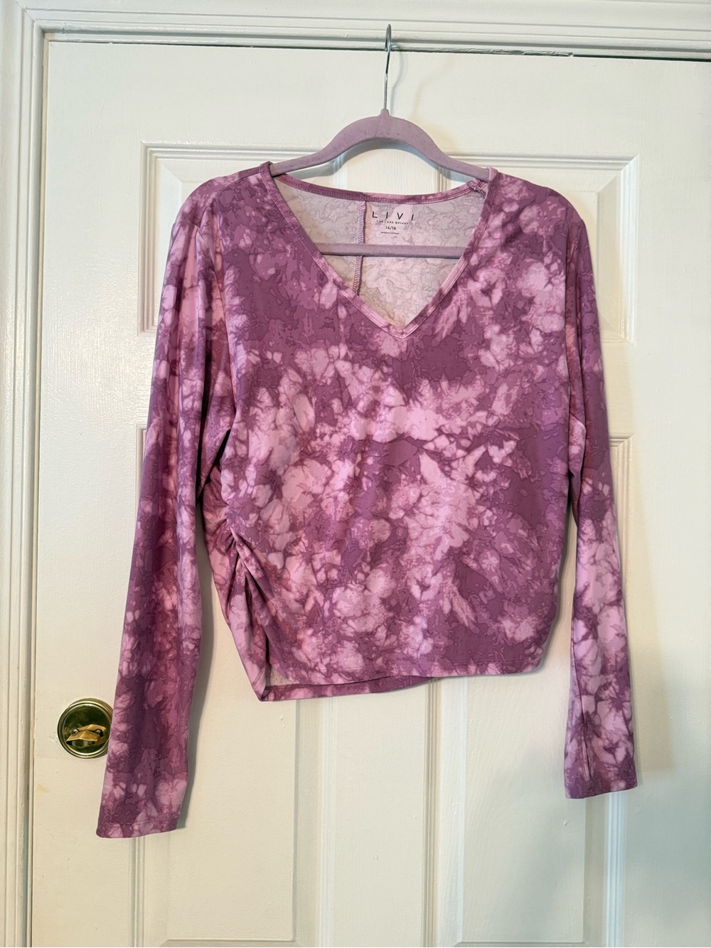 Lane Bryant Purple Tie-Dye V-Neck Long Sleeve Top
